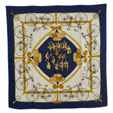 エルメス カレ90 LES BECANES 自転車 スカーフ ホワイト ネイビー マルチカラー シルク レディース HERMES 【中古】